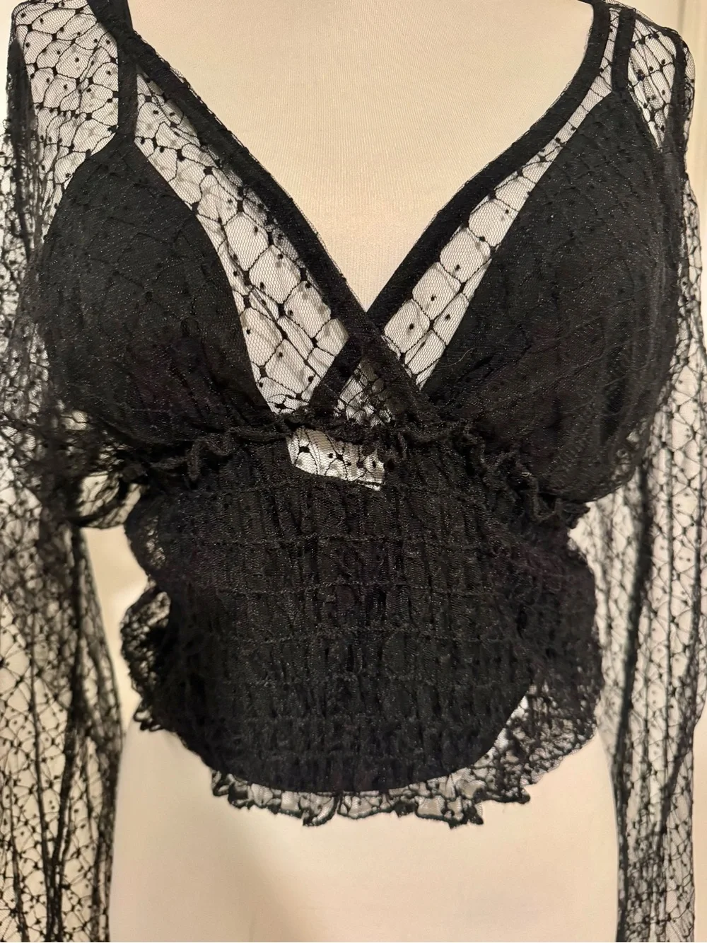 Free People Stevie Lace Top – Black – Size L